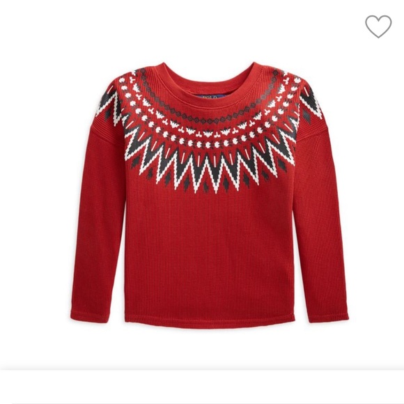 NWT Ralph Lauren Fair Isle Waffle Knit Top in Red - Picture 1 of 8